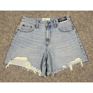Abercrombie & Fitch The Loose Jean Shorts Women’s 27 High Rise Blue Denim Frayed